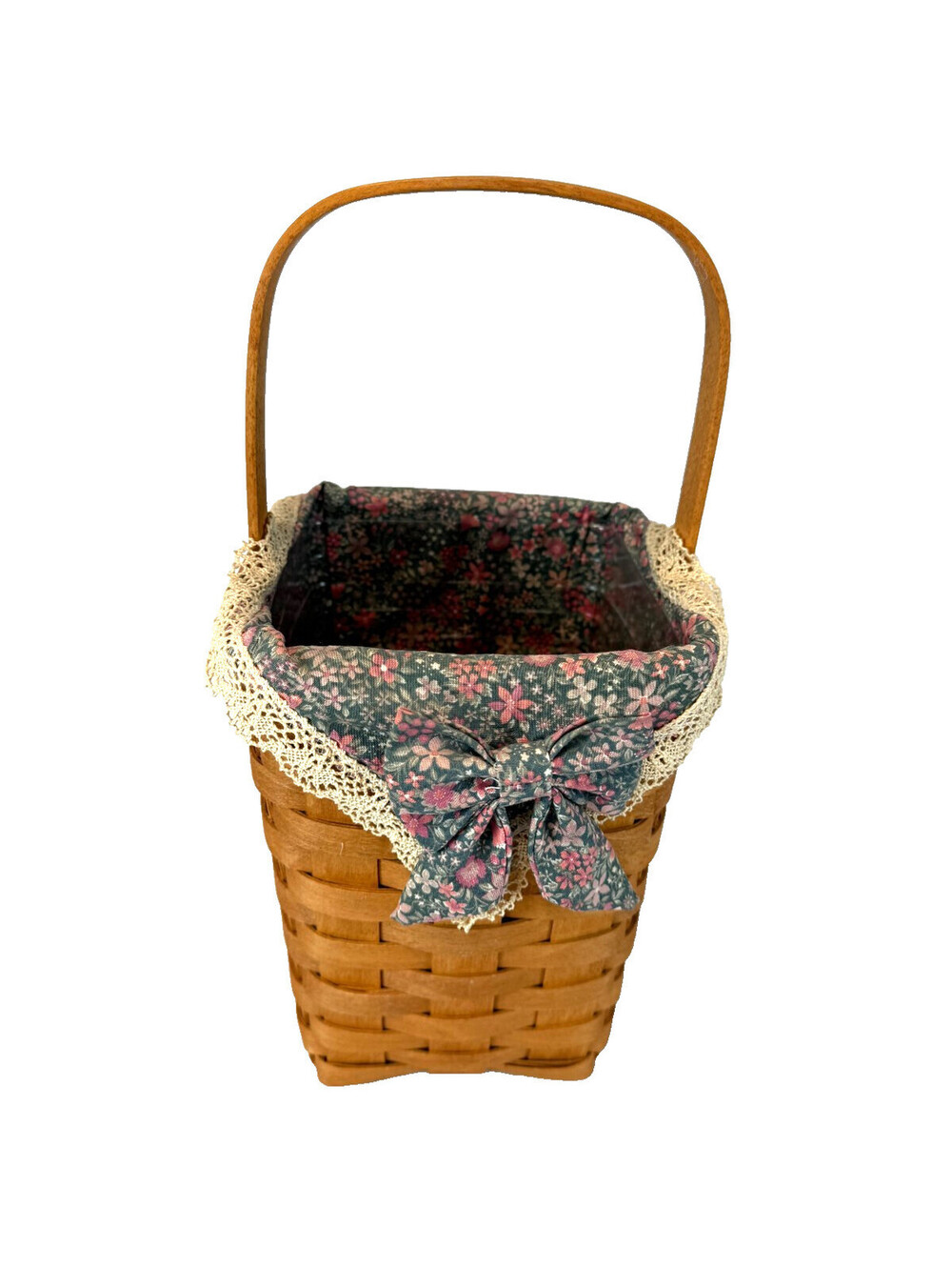 1994 Longaberger Large Peg Basket w/Floral Liner & Protector 6.5"L x 6.5"W x 8"H